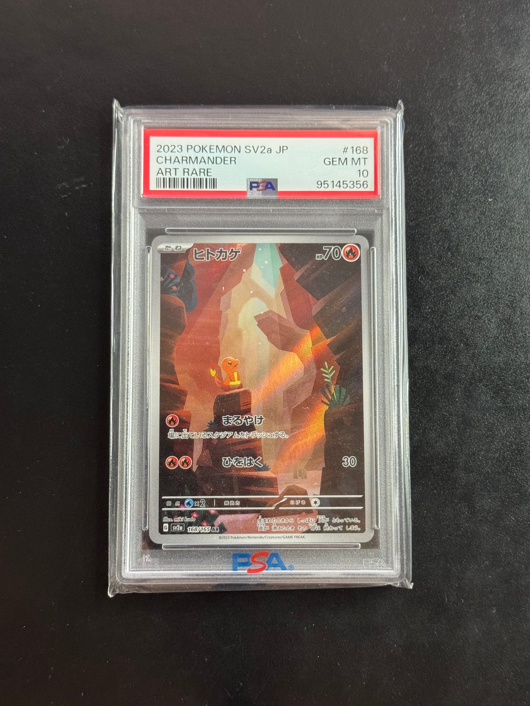 Recto de Charmander AR 168/165 (Salamèche) – carte Pokémon japonaise PSA 10 GEM MINT